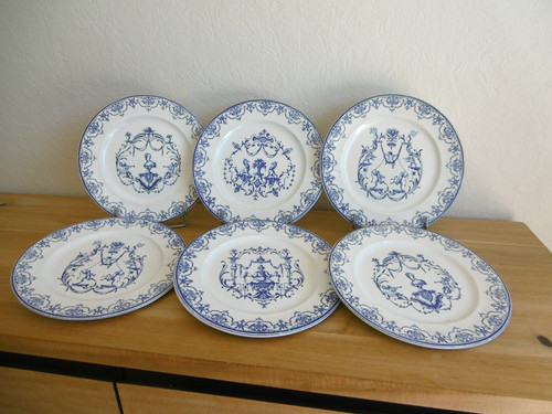 Six assiettes plates faience - six, j